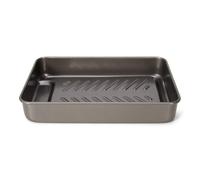 patisse 05670 - Piatto da forno rettangolare molto resistente, con rigola antigrasso, in acciaio rivestito antiaderente Carat, 37 x 26 x 6 cm, grigio antracite
