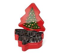 patisse 13728 - Scatola per biscotti, metallo, abete, con 7 tagliapasta formine per biscotti, acciaio inox, 5 alberi: 4 cm/5 cm/6 cm/7 cm/8 cm, 1 scoiattolo 5 cm, 1 foglio di agrifoglio