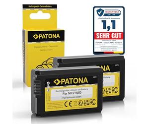 PATONA 2x Batteria NP-FW50 (950mAh) - ricambio per Sony Alpha 6000 6100 6300 6400 6500, ZV-E10, A7 II, A7R II, A5100, NEX, RX10 II-IV - si ricarica nel caricabatterie originale