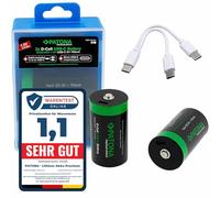 PATONA LR20 Mono D Batterie USB-C (confezione da 2), 1,5 V/6,0 Wh/ricaricabili tramite USB-C (700 mA), cavo di ricarica USB-C con 2 porte - 1412