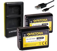PATONA Caricatore doppio + 2x NP-FW50 950mAh per Sony Alpha 6400 | Per Alpha 5000, 6000, 6300, 6500, A7, A7S, A7R, A7 II, NEX-3-NEX-7 e RX10 II-IV - kit base contro le batterie scariche