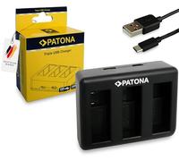 PATONA Caricatore Triplo per DJI Osmo Action 3/4 / 5, Caricabatterie rapido a 3 slot per Batterie BCX202, Ingresso USB-C e Micro-USB, compatto e ideale per i viaggi, incl. Cavo USB-C