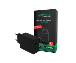 Patona Premium PD36W Adattatore nero 5V/3A 9V/2A 12V/1,5A 1xUSB-C 1xUSB-A PD3.0 QC3.0