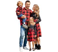 PATPAT Abito per la Famiglia in Stile Classico a Quadri, Completo Madre-Figlia/Padre-Figlio con Vestito e Camicia, Look Coordinato per Adulti e Bambini, Perfetto per Ritratti di Famiglia, Viaggi