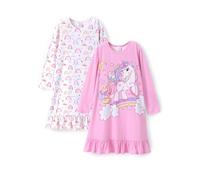 PATPAT Camicie da Notte per Ragazze e Ragazze, con Motivo Unicorno, Confezione da 2 Pezzi, a Maniche Lunghe, per Adolescenti, Ragazze, da Notte per Bambini, 2 a 12 Anni, Taglie 80-152