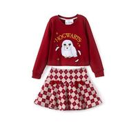 PATPAT Harry Potter Set di Abbigliamento per Bambine Hogwarts Hedwig Owl Felpa + Gonna a Quadri, Maglia a Maniche Lunghe Rossa Abbigliamento Autunno Inverno Gryffindor Regali di Natale 6-12 Anni