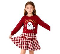 PATPAT Harry Potter Set di Abbigliamento per Bambine Hogwarts Hedwig Owl Felpa + Gonna a Quadri, Maglia a Maniche Lunghe Rossa Abbigliamento Autunno Inverno Gryffindor Regali di Natale 6-12 Anni