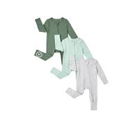 PATPAT Pagliaccetti, confezione da 3, per neonati da 0 a 24 mesi, pigiama in viscosa di bambù con scaldapiedi, verde oliva, grigio o blu navy, bianco, grigio scuro