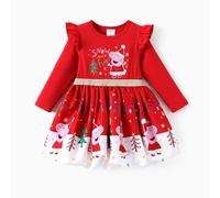 PATPAT Peppa Pig Abiti per Bambine Abito da Principessa Natalizio Abiti per Bambini Rosso Maniche Lunghe Abito Festivo Natalizio Outfit Natalizio Autunno Inverno Outfit 2-6 Anni 90-116