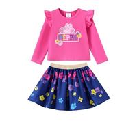 PATPAT Peppa Pig Completo Bambina 2 Pezzi Maglietta Maniche Lunghe con Gonna Fiori Rosa, Outfit Autunno Inverno, Regalo di Natale, Abbigliamento Bambine Carino 2-6 Anni 83-116 cm
