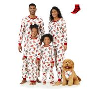 PATPAT Pigiama Natalizio Adatto alla Famiglia, Set Completo con Stampa di Albero di Natale e Auto, Top a Maniche Lunghe e Parte Inferiore