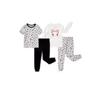 PATPAT Pigiama per Bambine 2-5 Anni, Set da 4 Pezzi, 2 Set in Cotone Biologico Elasticizzato Super Morbido, Certificato GOTS, Rosa con Castelli, Principessa, Unicorno, Bianco con Gatti leopardati
