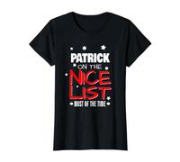 Patrick On The Nice List Divertente Natale Patrick Nome Maglietta con Stampa Grafica Economica, Donna, Nero, L