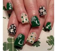 Patrick's Day French Tip Square Falso Clovers Designs Full Covers Acrilico Patrick's Day Press On Nail