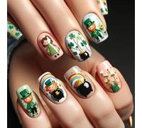 Patrick's Day Press on Nails French Nails Tip Square False Nails Clovers Full Covers