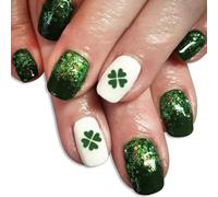 Patrick's Day Press On Nails French Nails Tip Square Falso Clovers Designs Full Covers Acrilico Verde Trifoglio Falso Unghie