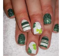 Patrick's Day Press On Nails French Tip Square False False Clovers Designs Full Covers Acrilico Green Shamrock Finino
