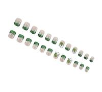 Patrick's Day Press On Nails Short Square French Tip False Green Shamrock Glitters Full Covers Stick On Green Shamrock