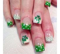 Patrick's Day Press On Nails Unghie finte Colle sulle Unghie Unghie Acriliche Artificiali Stick On Nails Con Disegni Trifoglio