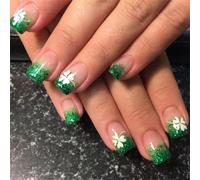 Patrick's Day Press on Nails Unghie finte corte quadrate punta francese verde trifoglio disegni unghie acriliche artificiali lucide