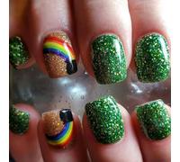 Patrick's Day Press On Nails Unghie francesi Punta Piazza Unghie finte Unghie finte Arcobaleni Disegni Full Covers Acrilico