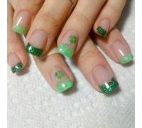 Patrick's Day Press on Nails Unghie francesi Punta Piazza Unghie finte Unghie Finte Quadrifogli Disegni Coperture Pi