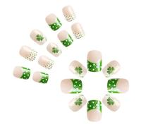 Patrick's Day Press On Nails Unghie francesi Punta Piazza Unghie finte Unghie Finte Quadrifogli Disegni Full Covers Un