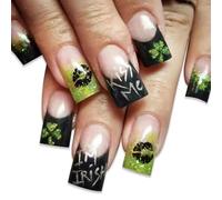 Patrick's Day Press On Nails Unghie francesi Punta Piazza Unghie finte Unghie Finte Quadrifogli Disegni Full Covers Un