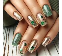 Patrick's Day Press Su Unghie Colla Falso Bastone Acrilico Artificiale Con Shamrock Disegni Colla Acrilica Chiodo Per Le Donne Chiaro