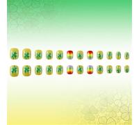 Patrick's Day Press Su Unghie Finte Unghie Colla Su Chiodi Chiodi Acrilici Artificiali Incollare Su Unghie Con Disegno Arcobaleno False Unghie