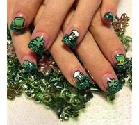 Patrick's Day Press Su Unghie Francesi Unghie Finte Quadrate Unghie Finte Finte Clovers Disegni Rivestimenti Unghie Acriliche