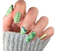 Patrick's Day Press Su Unghie Verde Shamrock Unghie Artificiali Oro Glitter Incollare Su Unghie Manicure Per Vacanze