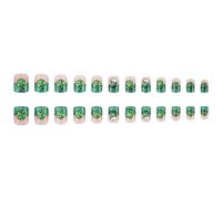 Patrick's Day Press Sulle Unghie Francesi Suggerimento Piazza Falso Trifoglio Falso Disegna Coperture Complete Acrilico Sclerole Acrilico Su Chiodo Per Le Donne Chiaro