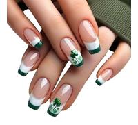 Patrick's Day Square Press On Nails French Tip Unghie Finte Verde Trifoglio Coperture Piene Acrilico Stick On Nails Per Le Donne