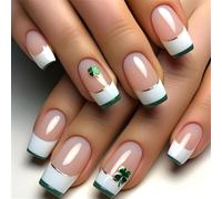 Patrick's Day Themeed False Nails Green Shamrock Pressa Su Unghie Piazza Francese Suggerimento Su Unghie Per Le Donne 24pcs