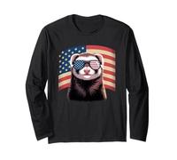 Patriotic 4th of July Ferret Pet Lover American Flag Party Maglia a Manica