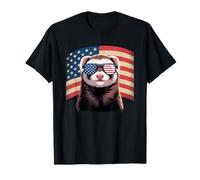 Patriotic 4th of July Ferret Pet Lover American Flag Party Maglietta