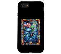 Patriotic Alien, bandiera degli Stati Uniti, 4 luglio, in vetro colorato, fantascienza Custodia per iPhone SE (2020) / 7/8