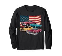 Patriotic American Flag Vintage Muscle Car Maglia a Manica