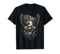 Patriotic Bald Eagle V Twin Engine Bandiera Americana Biker Maglietta