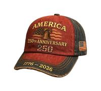 Patriotic Baseball Cap | Twill Sublimation UV Resistant Flat Adjustable Closure | Vintage Retro Flag Headwear 250th Edition Fade Proof Graphic Heritage Collectible | Outdoor Picnic Gift Souvenir