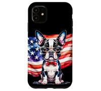 Patriotic Boston Terrier, cucciolo con bandiera americana a stelle e strisce Custodia per iPhone 11