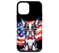 Patriotic Boston Terrier, cucciolo con bandiera americana a stelle e strisce Custodia per iPhone 12 mini