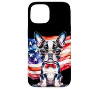 Patriotic Boston Terrier, cucciolo con bandiera americana a stelle e strisce Custodia per iPhone 15