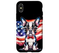 Patriotic Boston Terrier, cucciolo con bandiera americana a stelle e strisce Custodia per iPhone X/XS