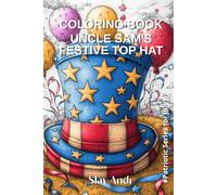 Patriotic coloring page for Independence Day or July 4th - Uncle Sam's Festive Top Hat - A large striped and star-patterned hat lying on the lawn with streamers and balloons flying out from beside it
