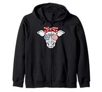 Patriotic Cow 4 luglio Farm Funny Animal USA Felpa con Cappuccio