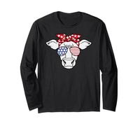Patriotic Cow 4 luglio Farm Funny Animal USA Maglia a Manica