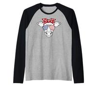 Patriotic Cow 4 luglio Farm Funny Animal USA Maglia con Maniche Raglan