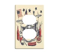 Patriotic Drum Set Light Switch Cover Piastre, Vintage American Music for Festive Decor, Termoplastico, Dimensioni standard Single Duplex Outlet